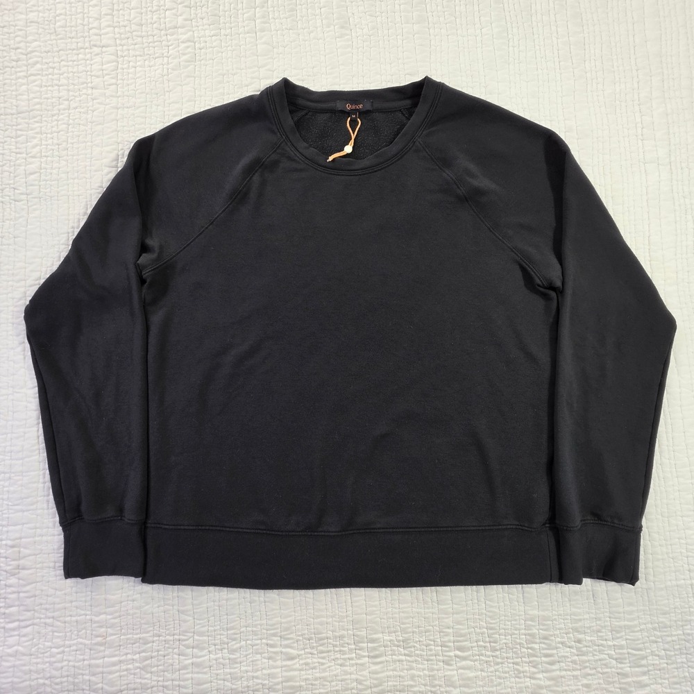 Quince Womens M Black SuperSoft Tencel Modal Fleece Crewneck Sweatshirt NWT